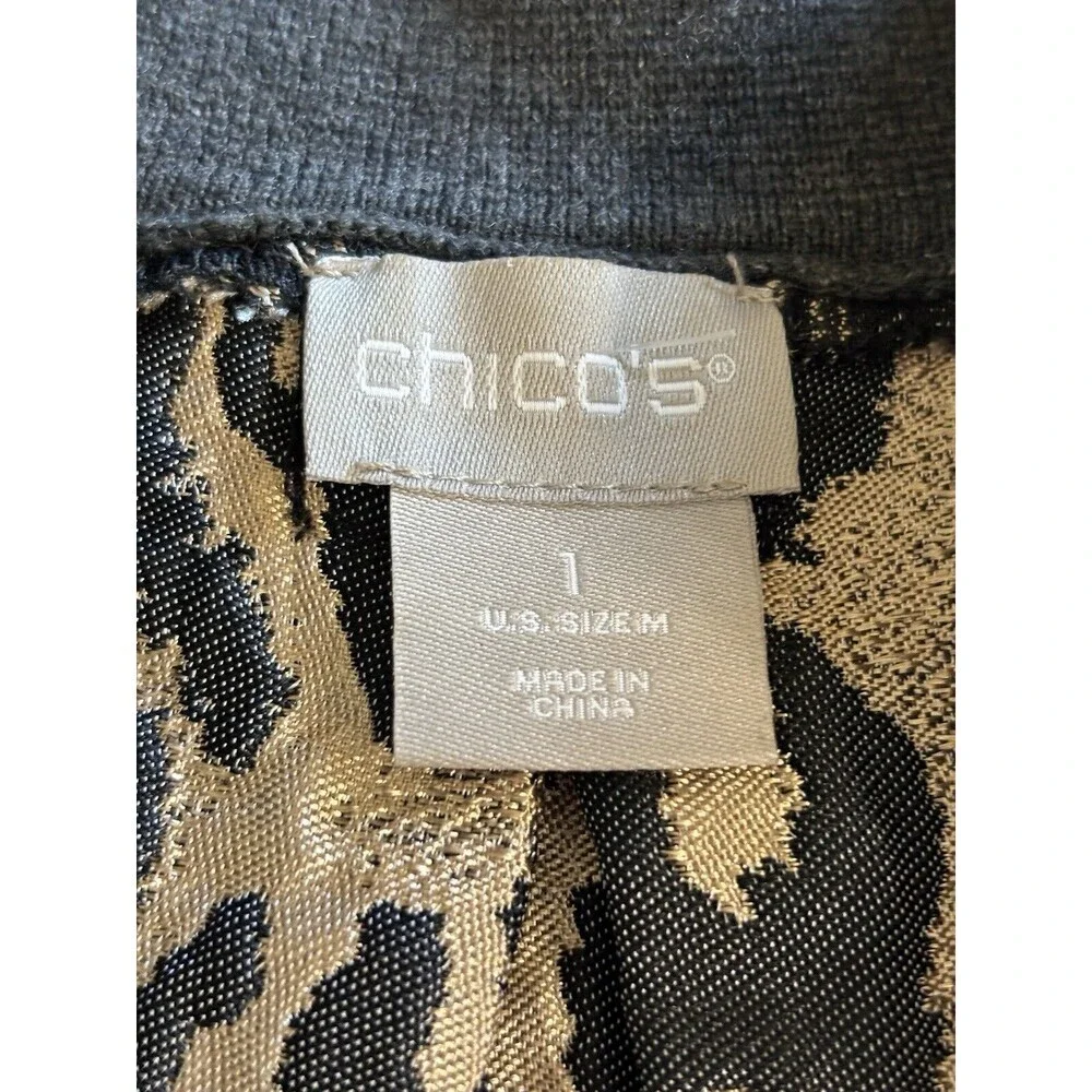 CHICO'S size 1 US M Gray Longline Jacket Cardigan Lightweight Animal Print Back